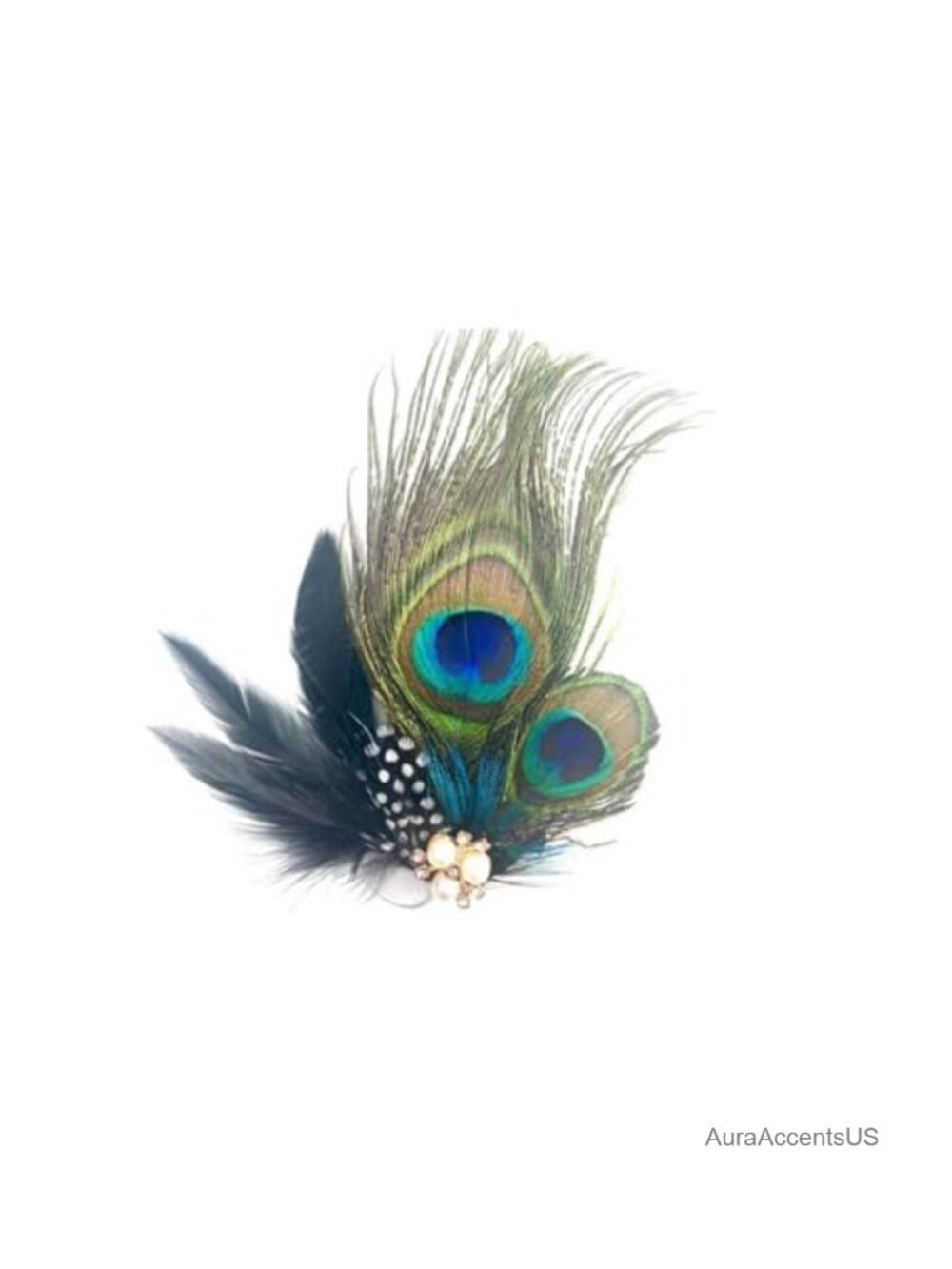 Peacock Feather Hair Clip Rhinestone Fascinator 1920s Flapper Hairpin